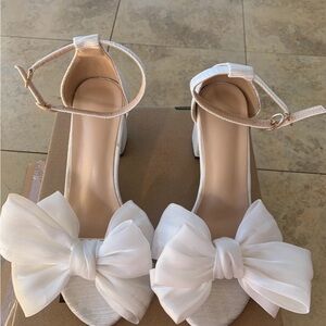 Bridal Engagement White Bow High Heel Sandals